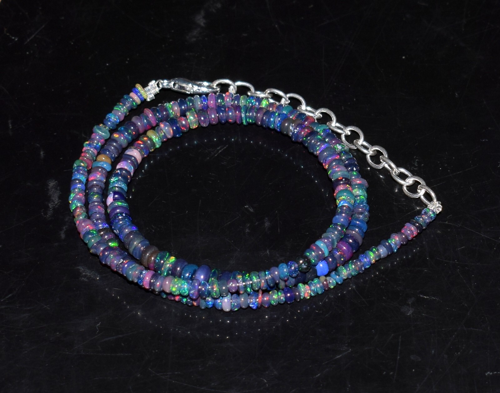 Opal Beads Necklace Natural Ethiopian Black Opal Gemstone Beads 16″Necklace
