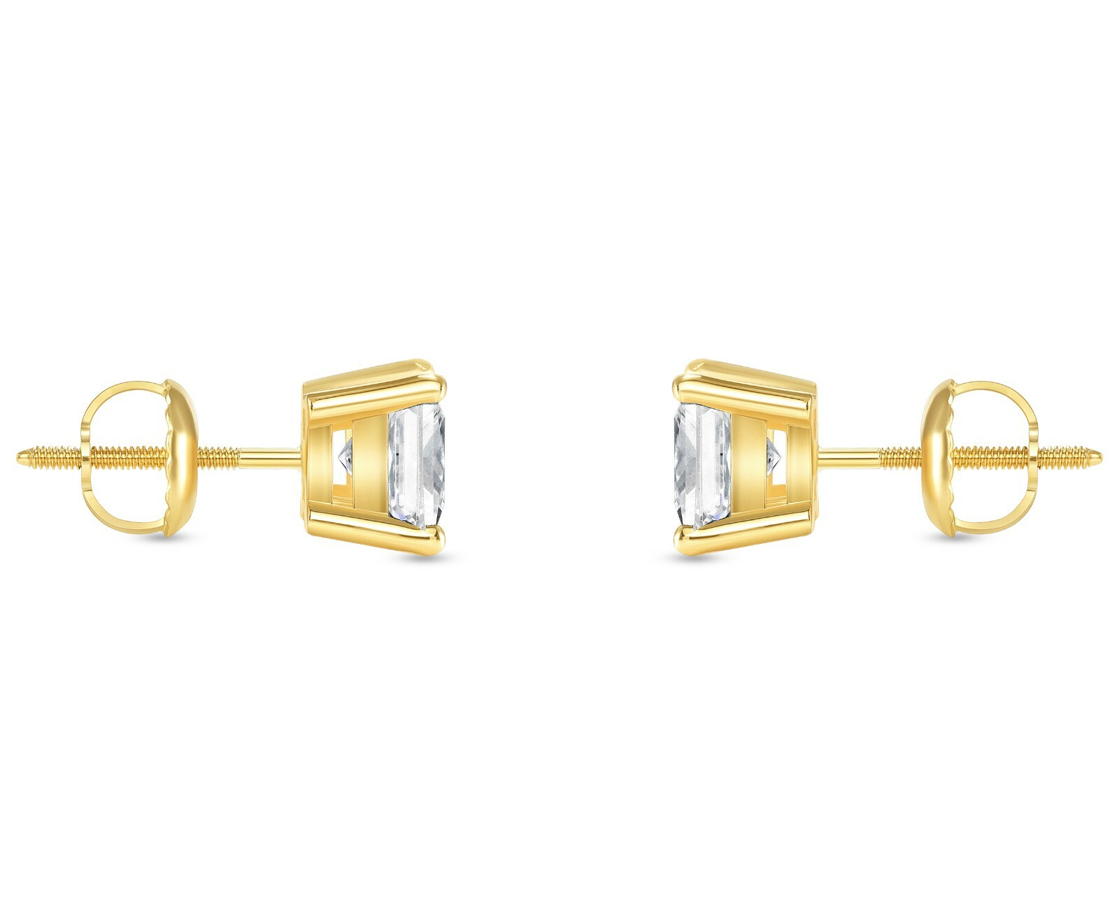 1.25 Ct Princess Created Diamond Earrings Stud Real 14K Yellow Gold Basket Screw