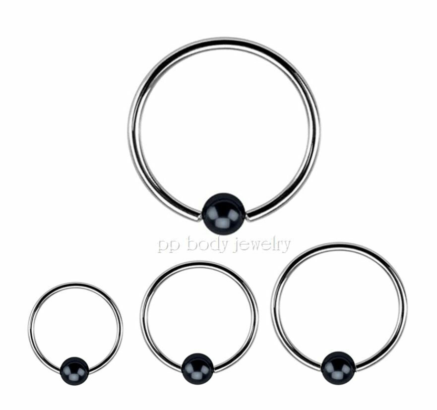 PAIR Steel Captive Bead Ring Hematite Plated Ball Earrings Cartilage Tragus Nose