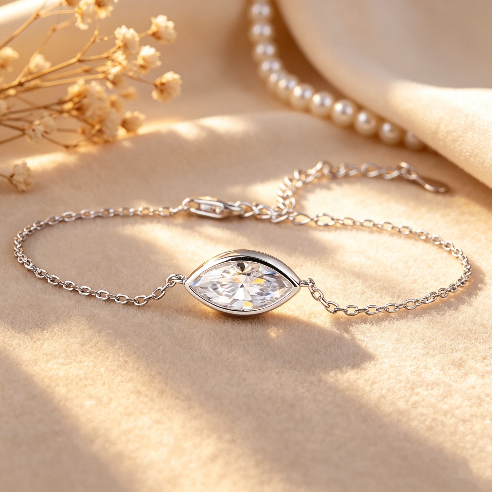 1/2ct Marquise Cut Real Moissanite Bracelet Women Gift 925 Sterling Silver Chain