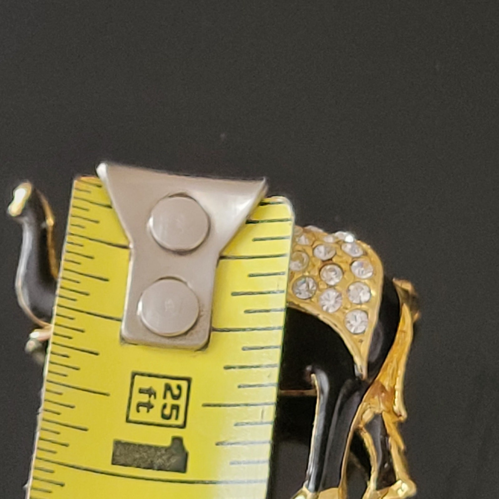 Exquisite Elephant Black and Gold Enamel with Rhinestones on Top and Eye