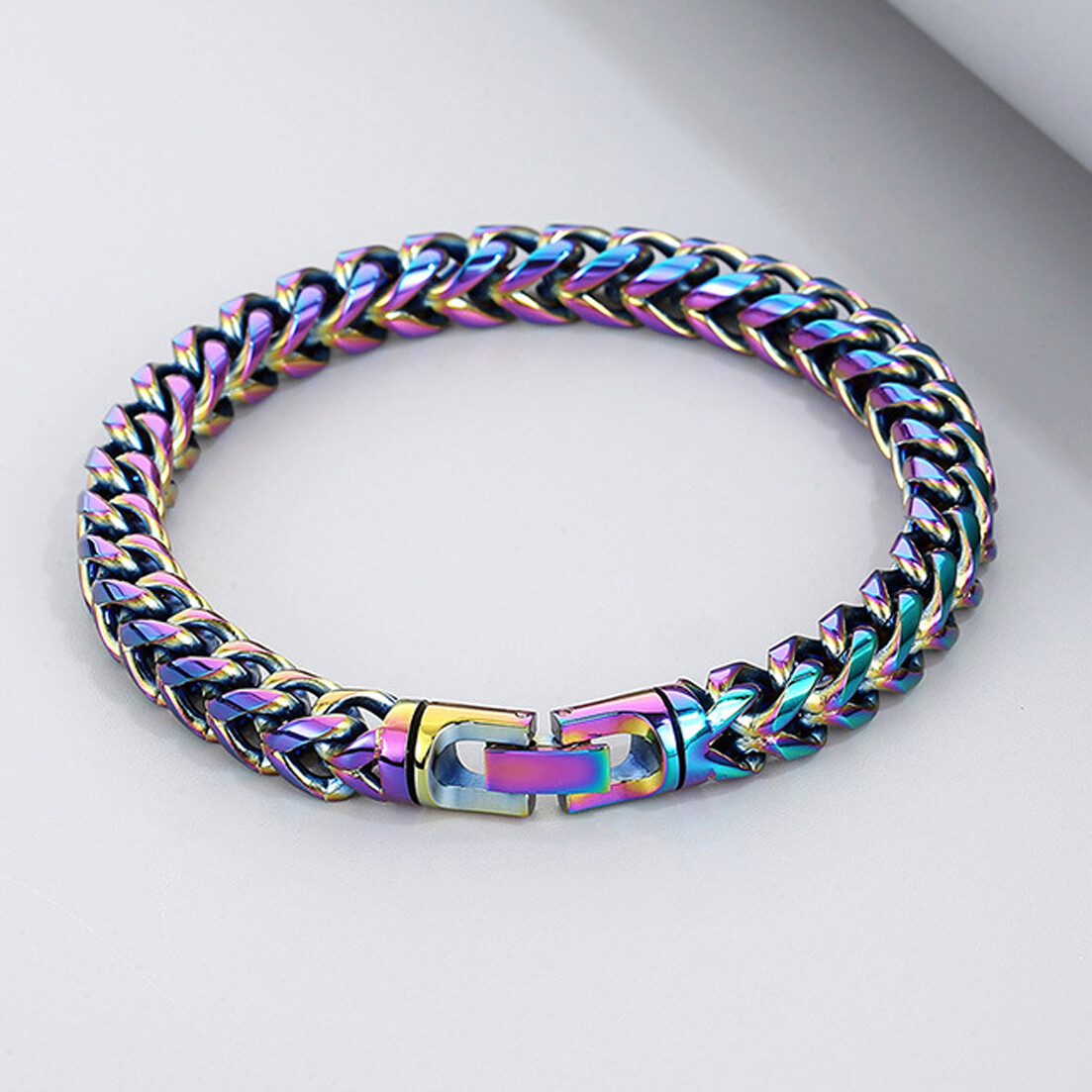 Men’s Wheat Chain Bracelet Stainless Steel Chain Bangle 5 Colors 8mm/10mm 9.05″