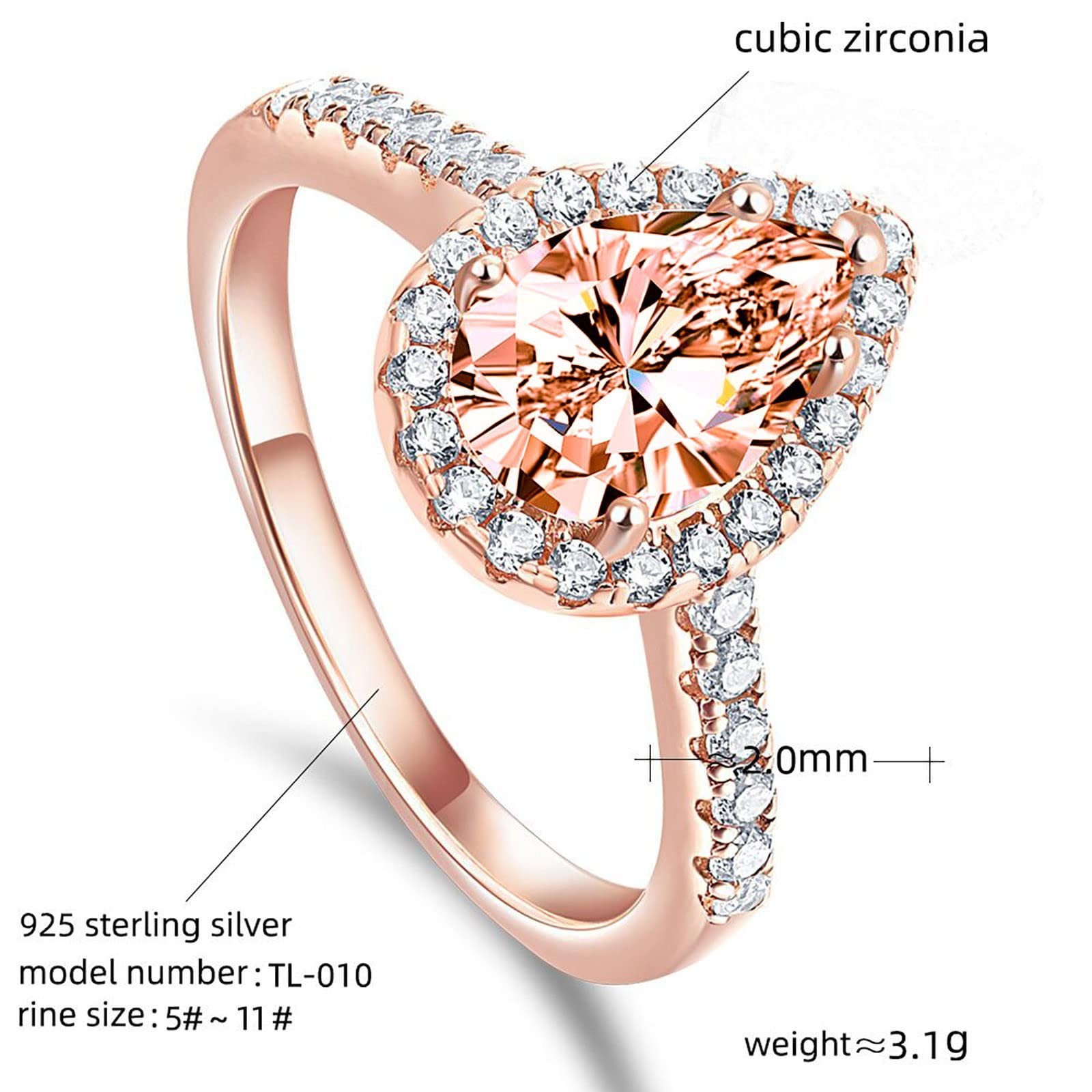Rose Gold Teardrop-Shaped Zircon Promise Proposal Rings Lady Bride Wedding