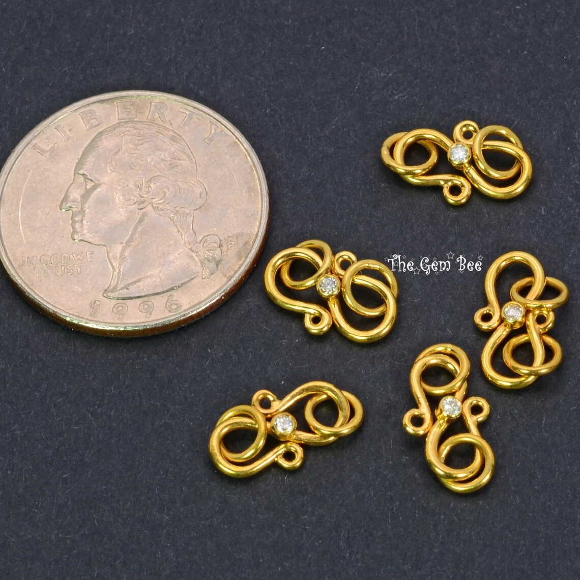 8.5mmx12mm 18k Solid Gold Classic S Hook Clasp Finding Brilliant Diamond Accent