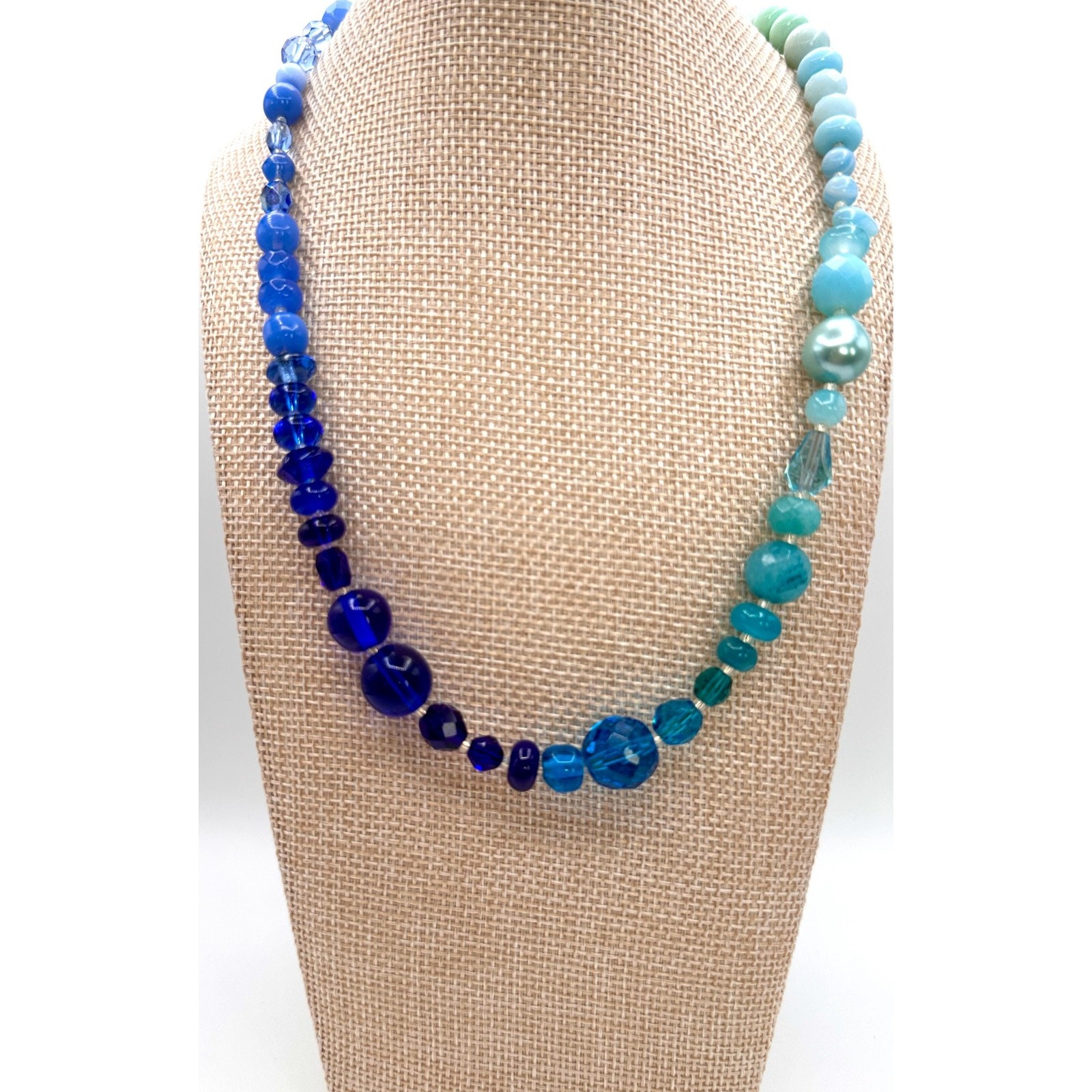 Vintage Blue Glass Beads| Vintage Gold Tone |Beaded Necklace | Statement Piece