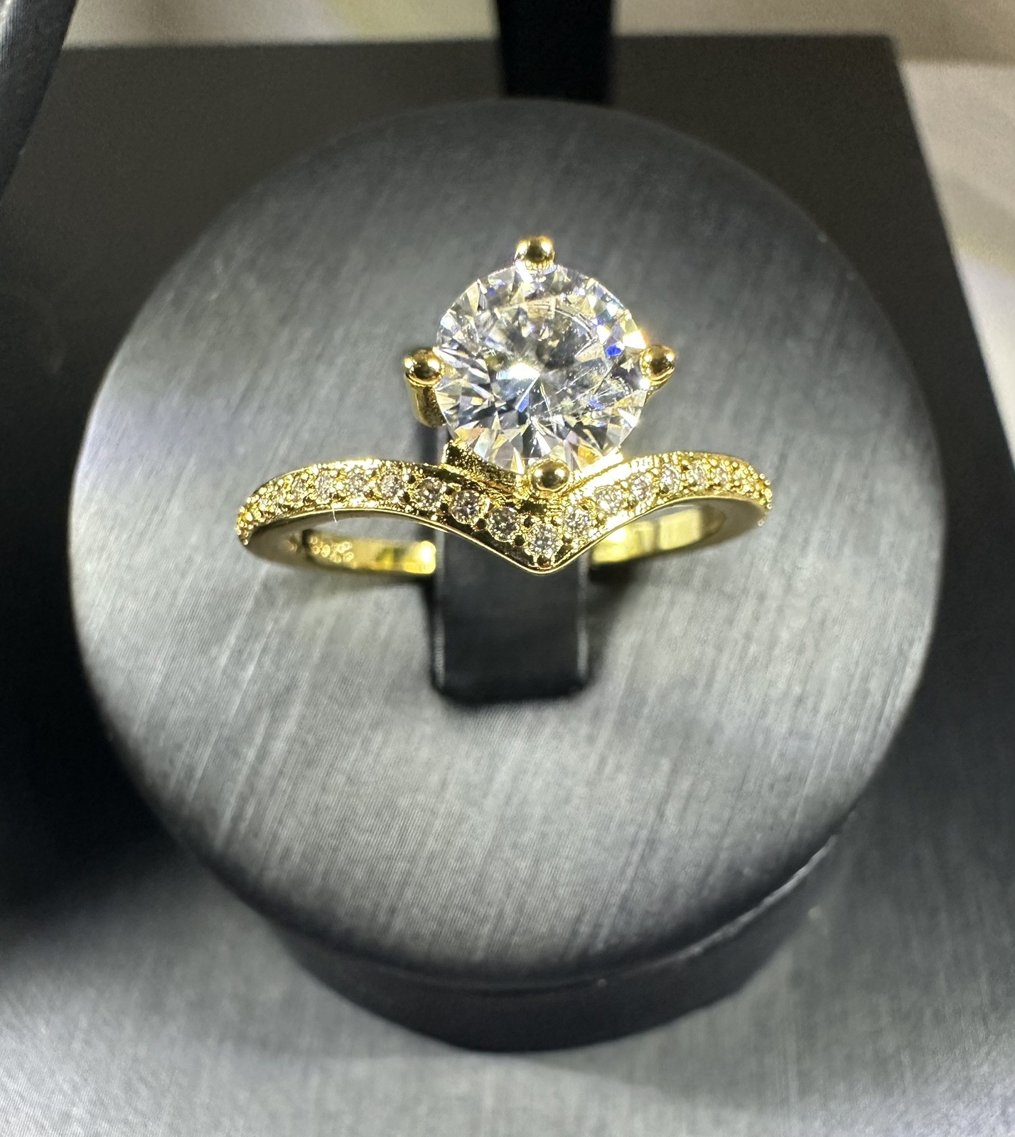 1.5 Carat Round Moissanite Engagement Ring 18k Plated Sterling Silver 925 Sz. 9
