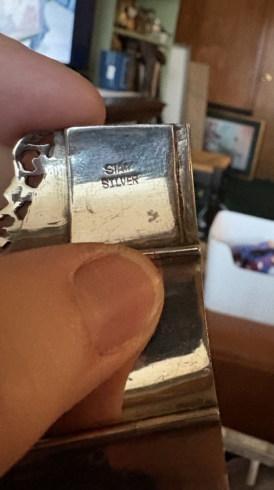 Siam Sterling Silver Panel Bracelet Thailand Filigree Jewelry Huge Vintage
