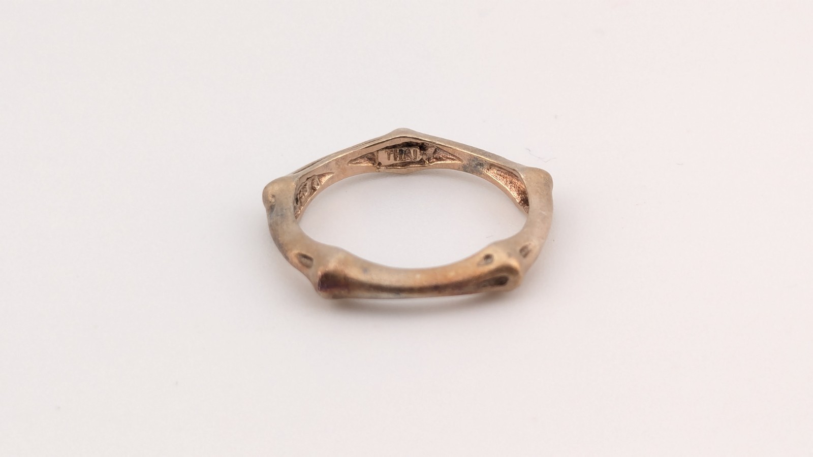 Vintage Pentagon Ring Sterling Silver NF 925 Gold Tone Bamboo Geometric Sz 5.75