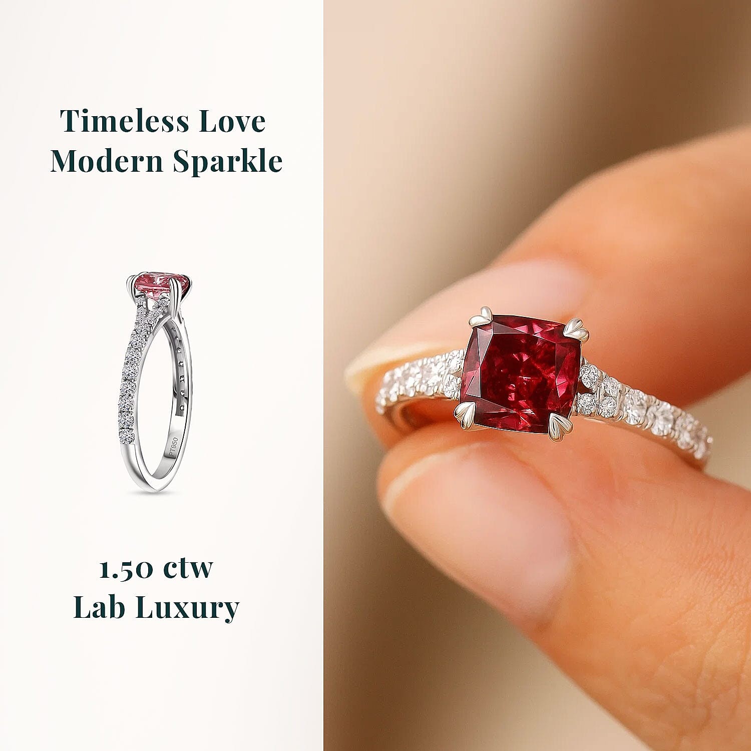 Lab Grown Pink Diamond Dawn Rose Ring in 950 Platinum 1.50 ctw Size 9.0
