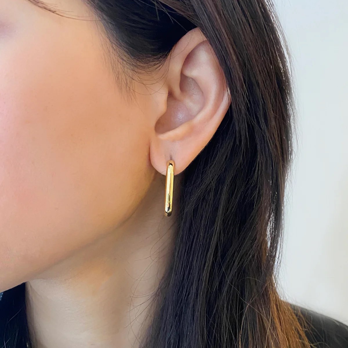 14k Yellow Gold Large Rectangle Paperclip Huggie Hoop Earrings Gift For Women