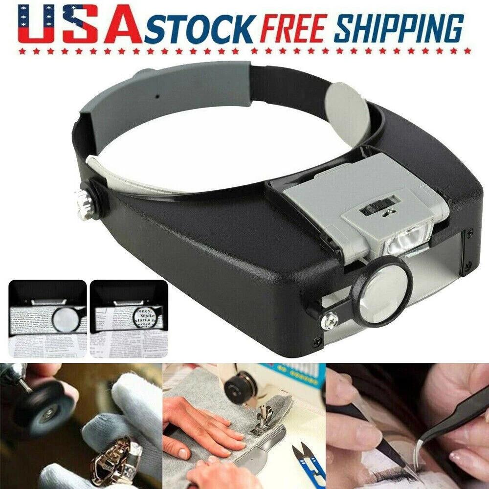 Jewelers Head Headband Magnifier LED Illuminated Visor Magnifying Glasses Loupe