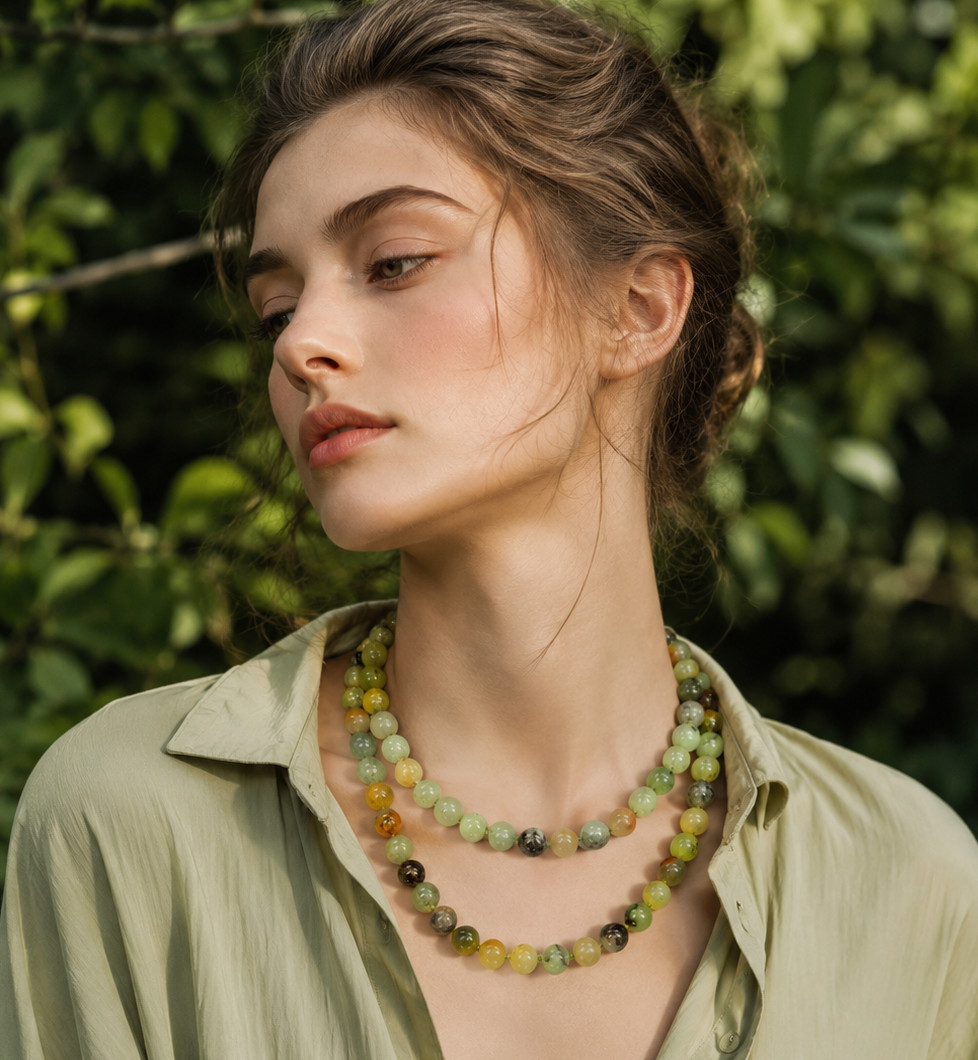 Ladies Necklace Gemstone Chain Flower Jade Ball Shape Ø-12mm 86cm Long