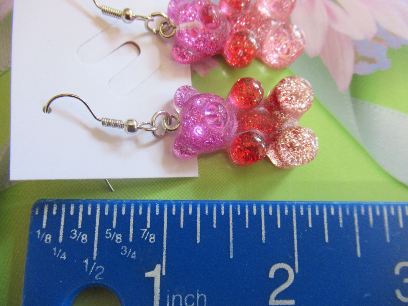 MULTICOLOR & PINK TONE GUMMY BEAR GLITTER DROP DANGLE EARRINGS- YOU CHOOSE