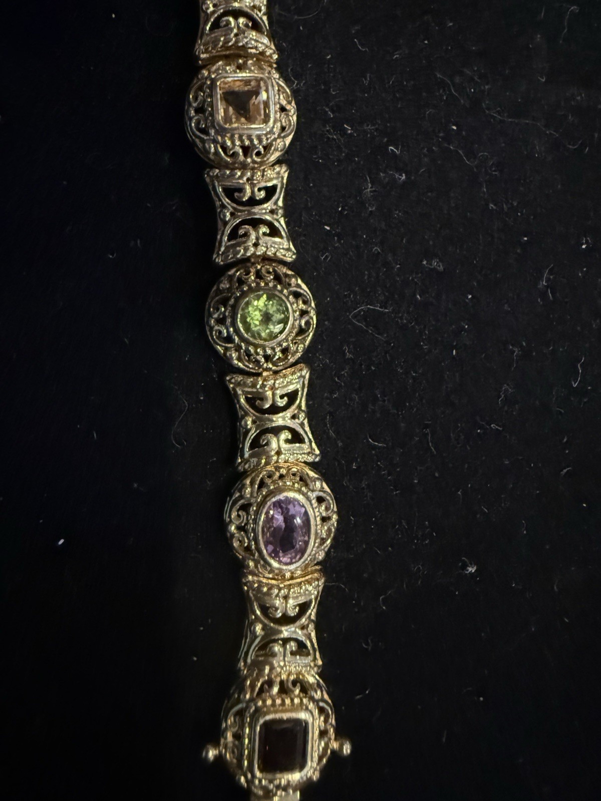 Designer Silver Ornate Silver Bracelet With Semi Precious Gens