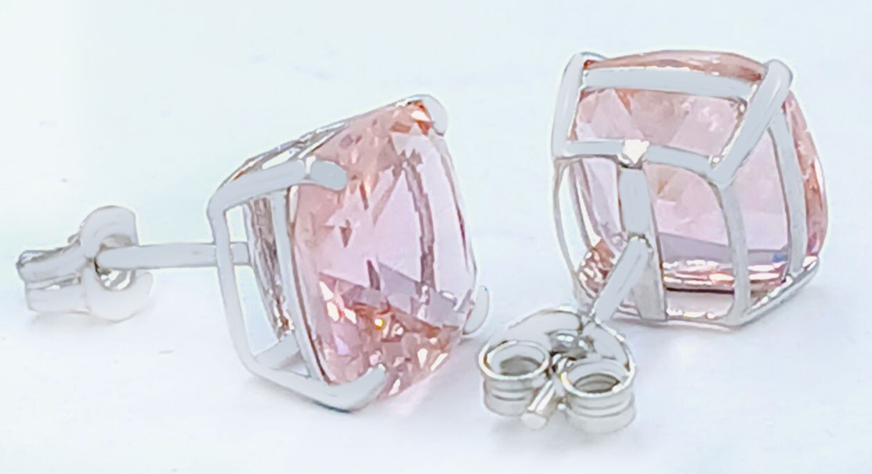 GENUINE 7.68 Cts MORGANITE STUD EARRINGS 14K WHITE GOLD – Free Appraisal Service