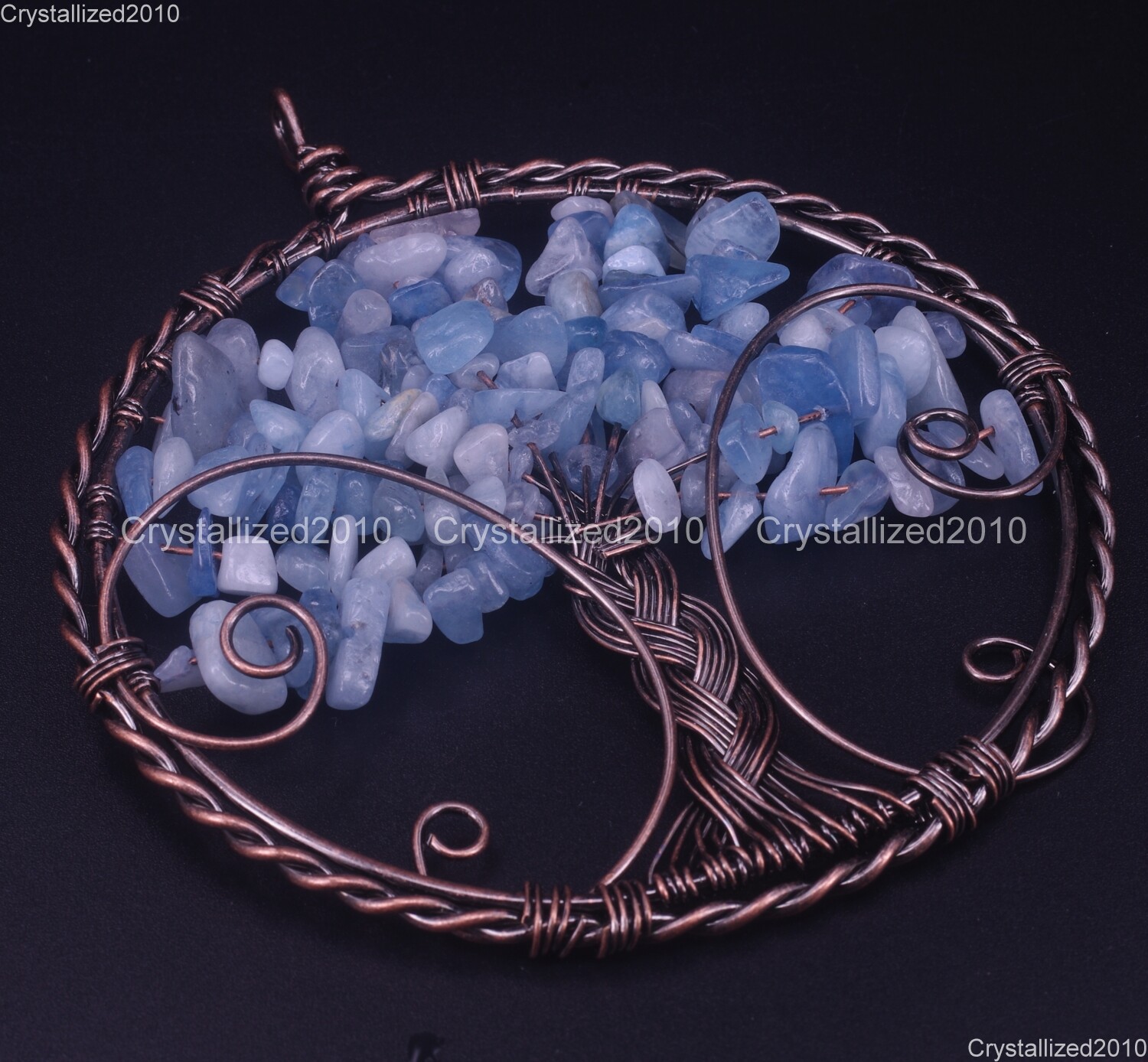 Natural Gemstone Big Round Handmade Wire Wrap Life Tree Healing Pendant Copper