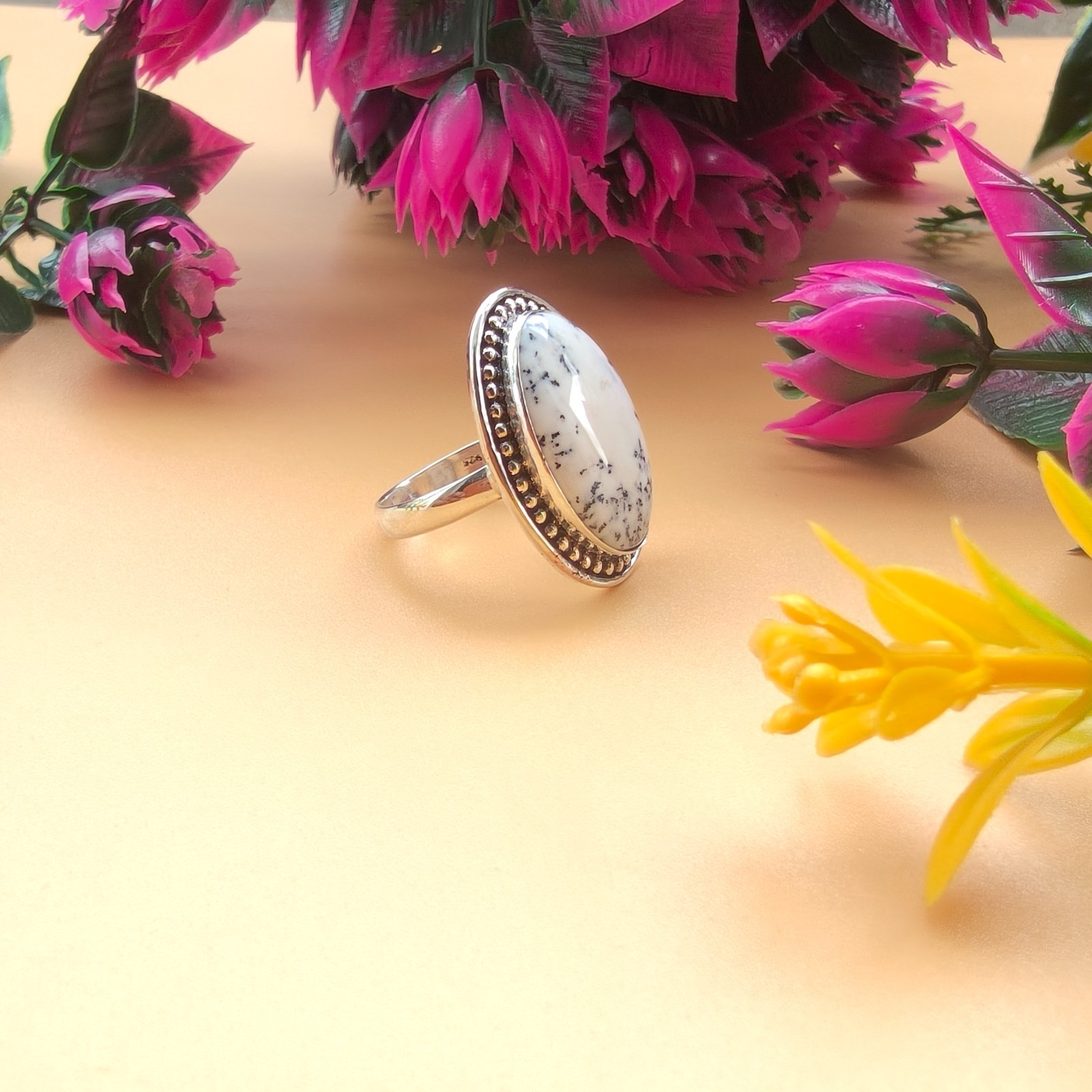 Dendrite Agate Gemstone 925 Silver Handmade Statement Ring Jewelry