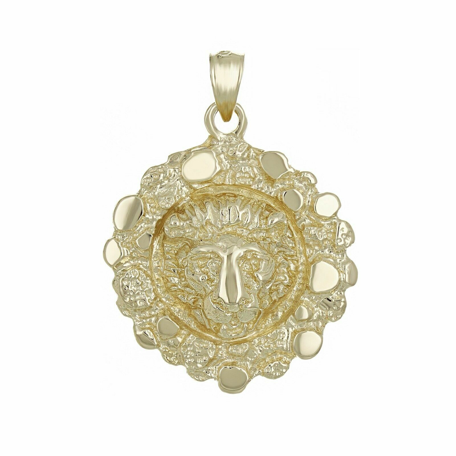 14k Yellow Gold Solid Nugget Lion Face Charm Pendant 1.25″ 6.5 grams