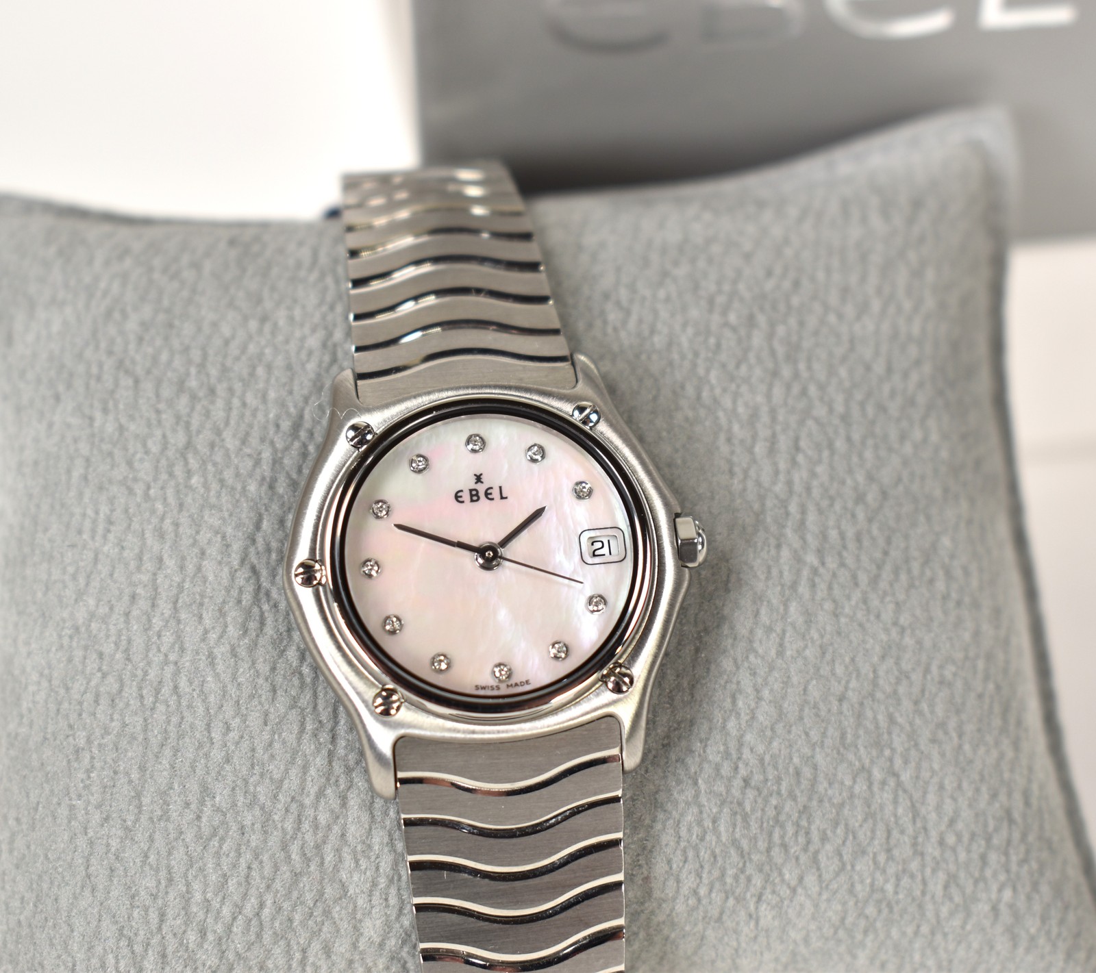 Ebel Classic Ladies Watch 9087121 – MOP Dial, Diamond Markers, Date, Stainless S
