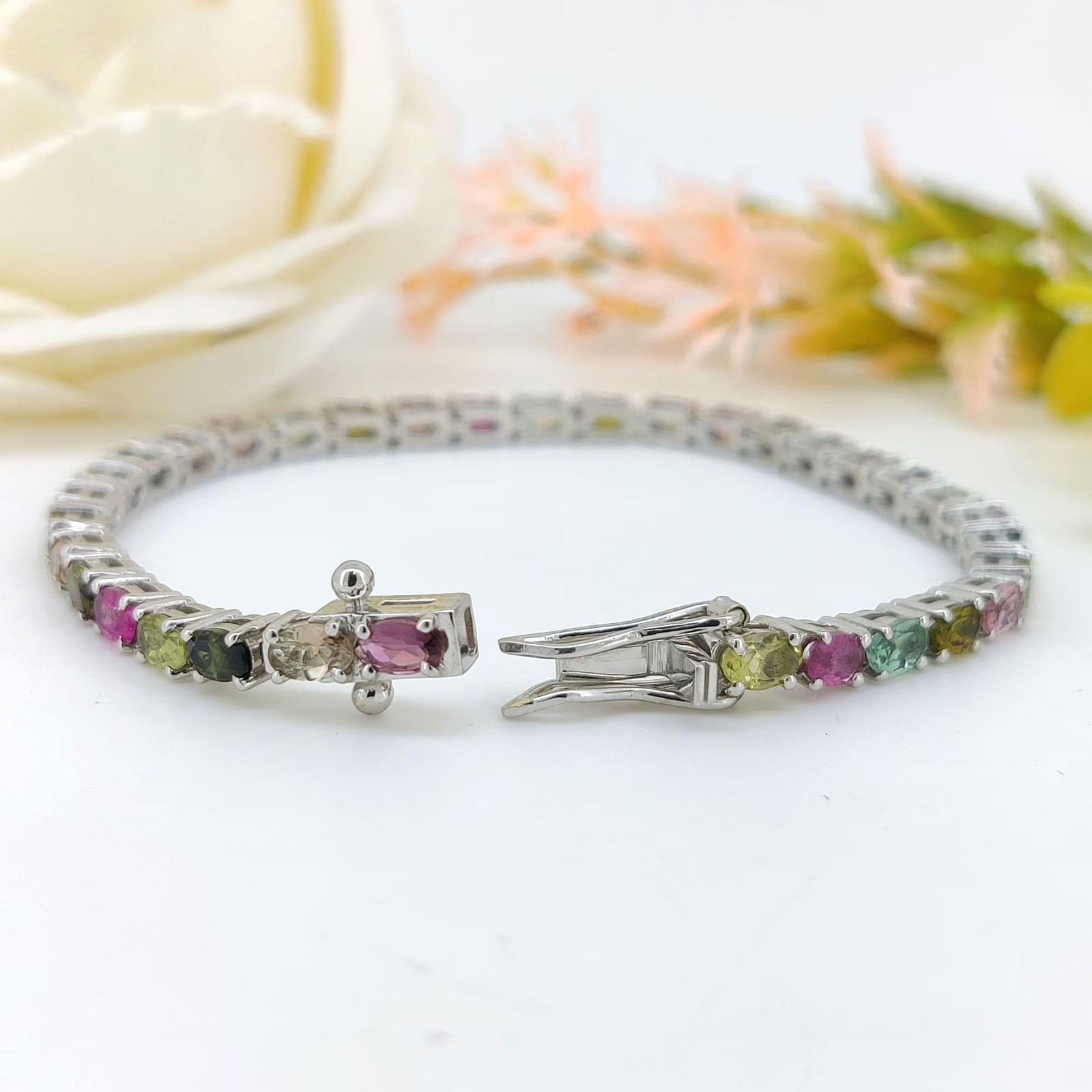 Natural Multi Tourmaline Tennis Bracelet Sterling Silver Jewelry gift for wife