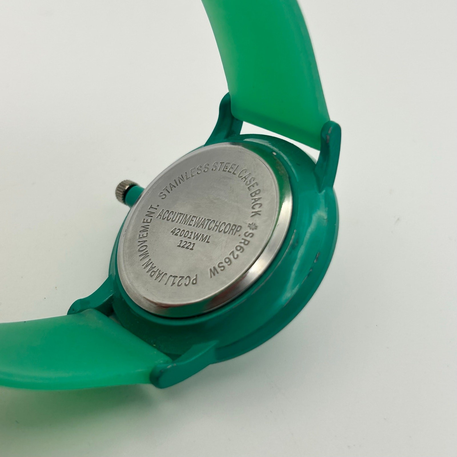 Accutime Watch Corp Mint Green Silicon Band St. Steel Working New Battery