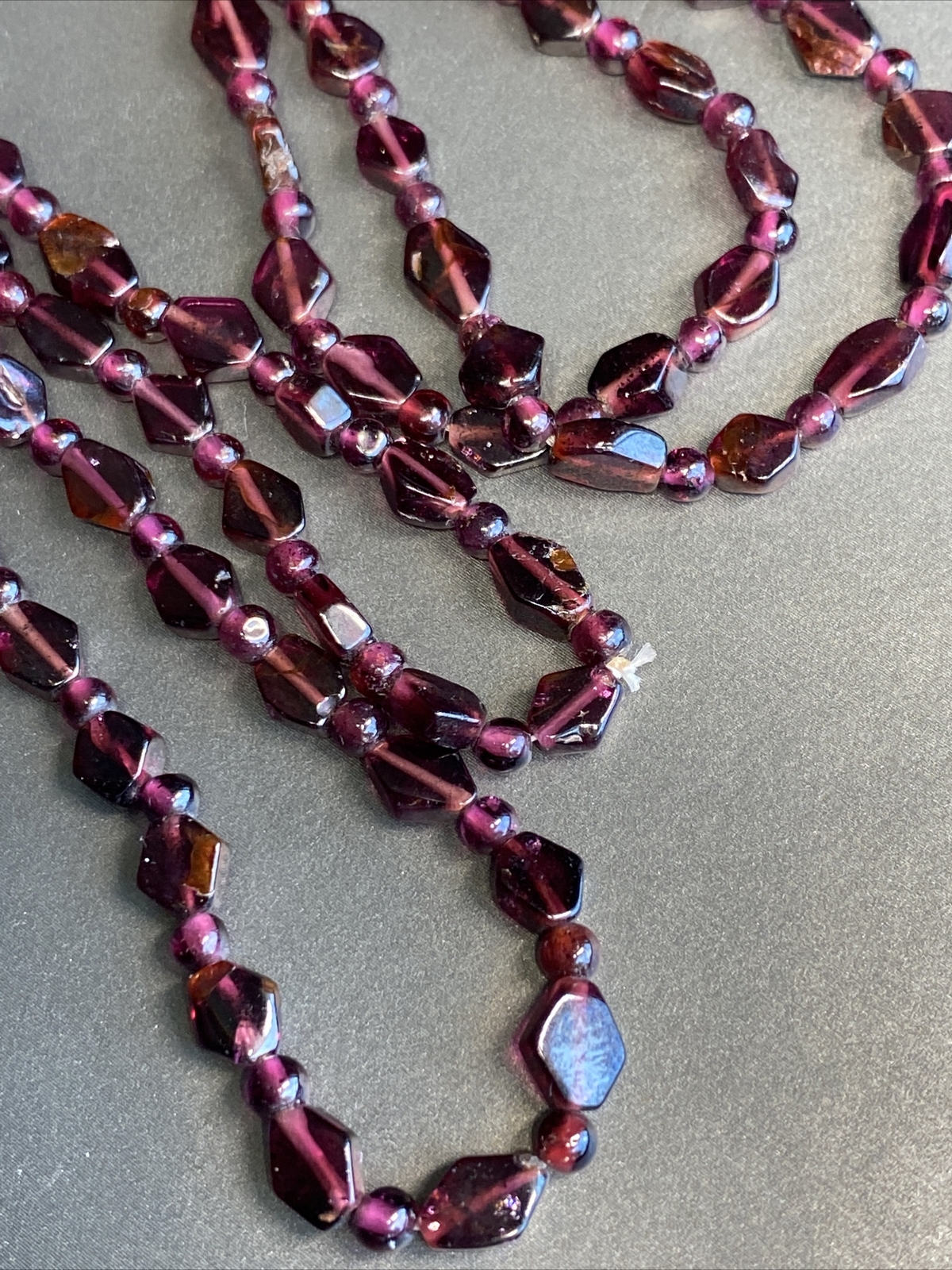Genuine Almandine Garnet Unusual Geometric Rhombus Bead Necklace Clasp-Free 36″