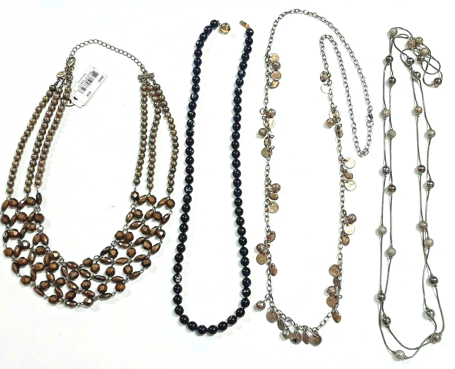 Cookie lee copper color beaded necklace. black beads gold tone ball clasp + more