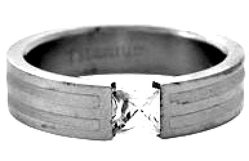 TITANIUM Tension RING with 5mm Square CZ & Accent Bands, size 5 – in Gift Box