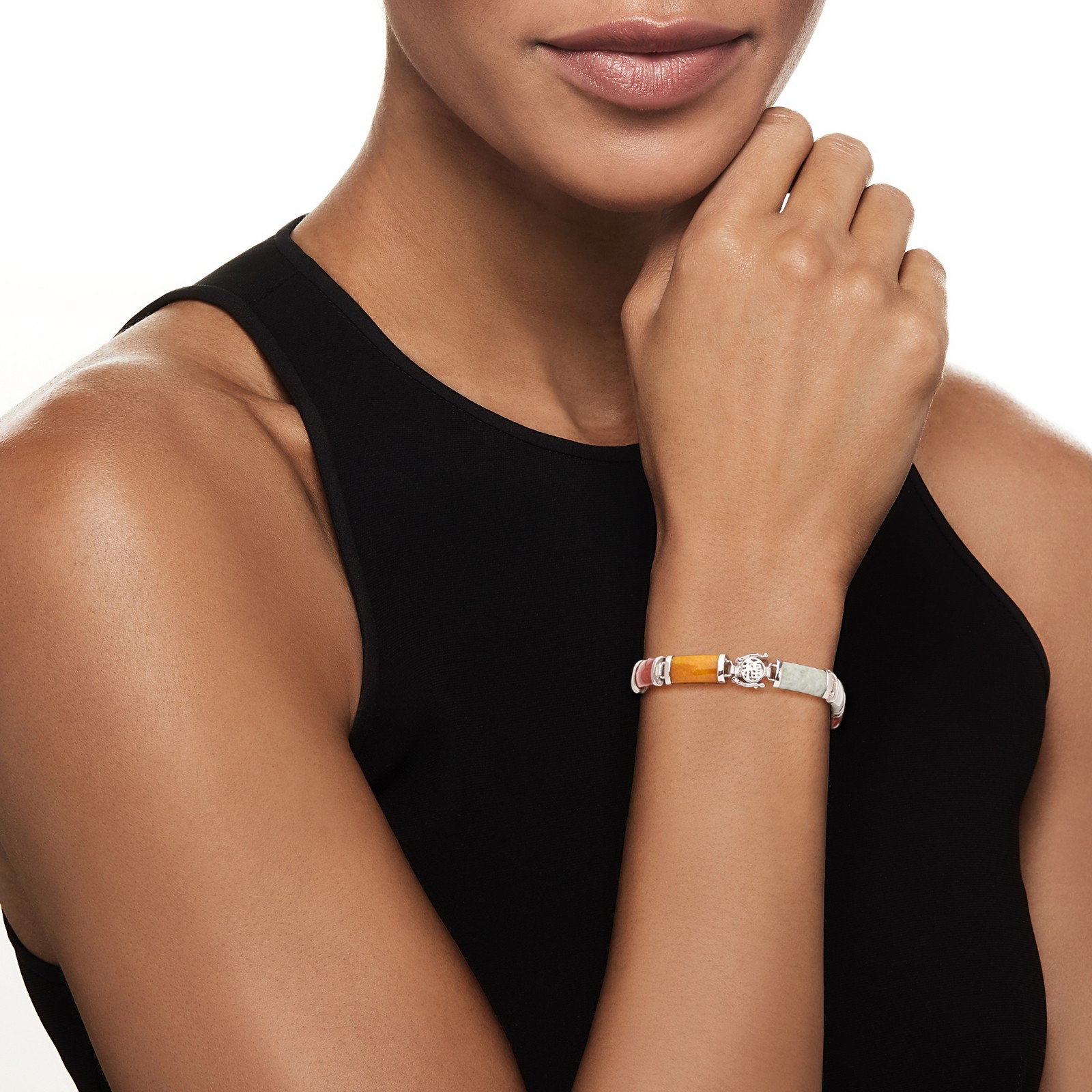 Ross-Simons Multicolored Jade “Good Fortune” Bracelet in Sterling Silver