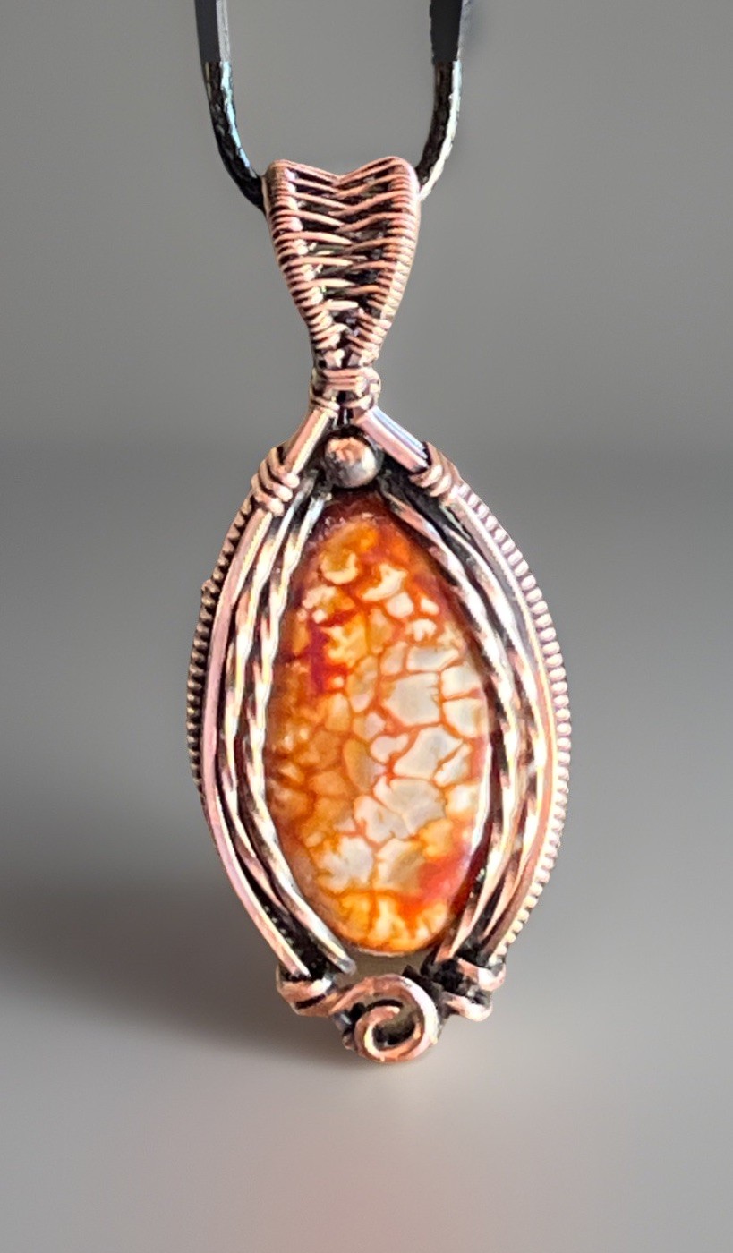 Orange Agate (dyed)~ Handmade copper wire wrapped pendant 6k