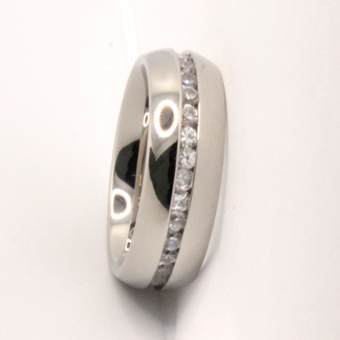 Stainless Steel Plain High Polished Domed 2mm CZ Eternity Wedding Band Ring 7mm