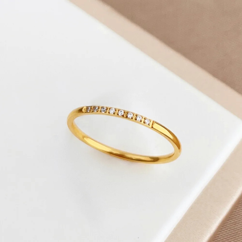 CZ Ring 1mm Thin Round Zircon Gold Tone Stackable Engagement Women Jewelry