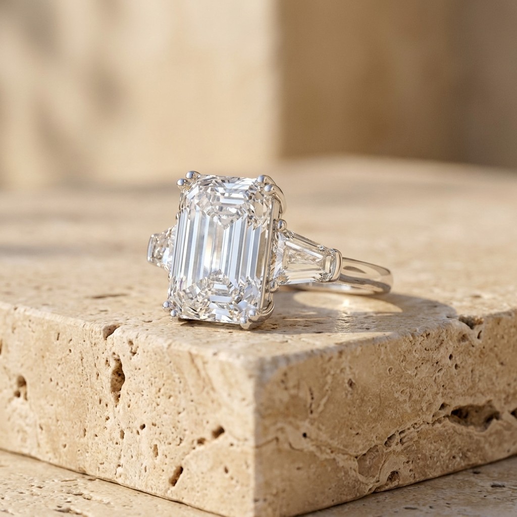 18K White Gold Crisscut Emerald Lab Grown Diamond Engagement Ring 5.27ct