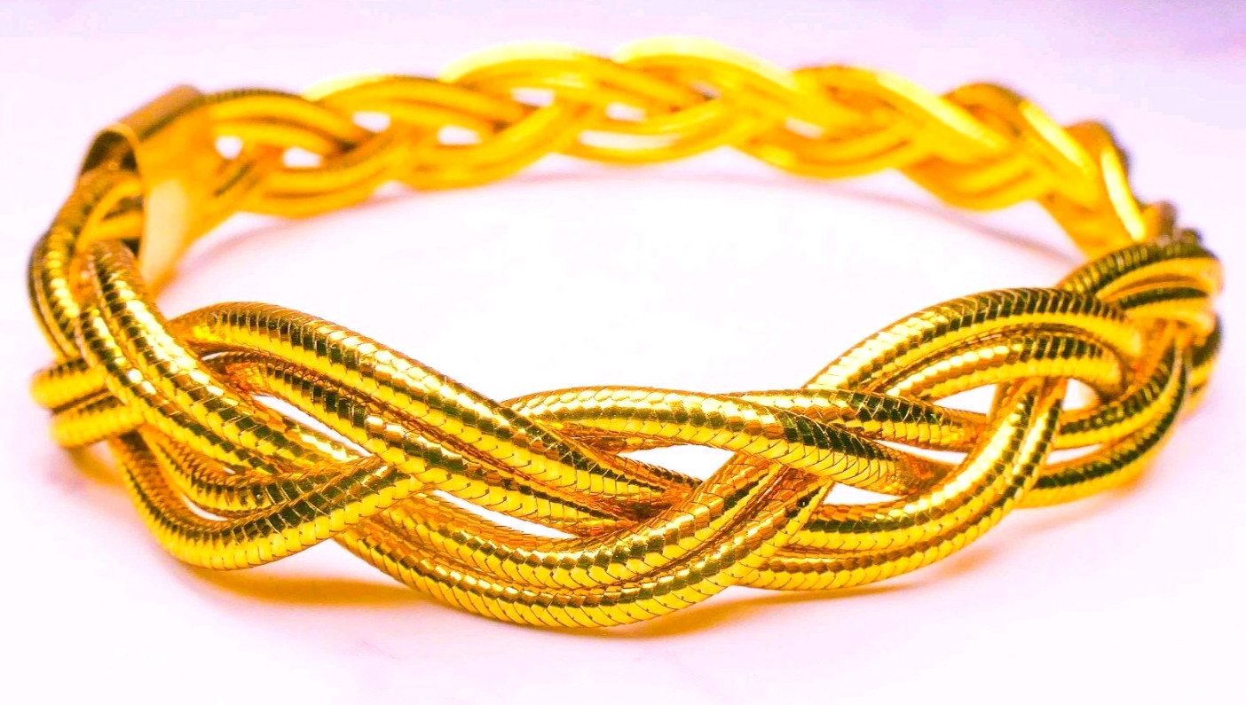 14K Italy Double Strand Braided Bracelet 8″ 6.75g Golden Clef International