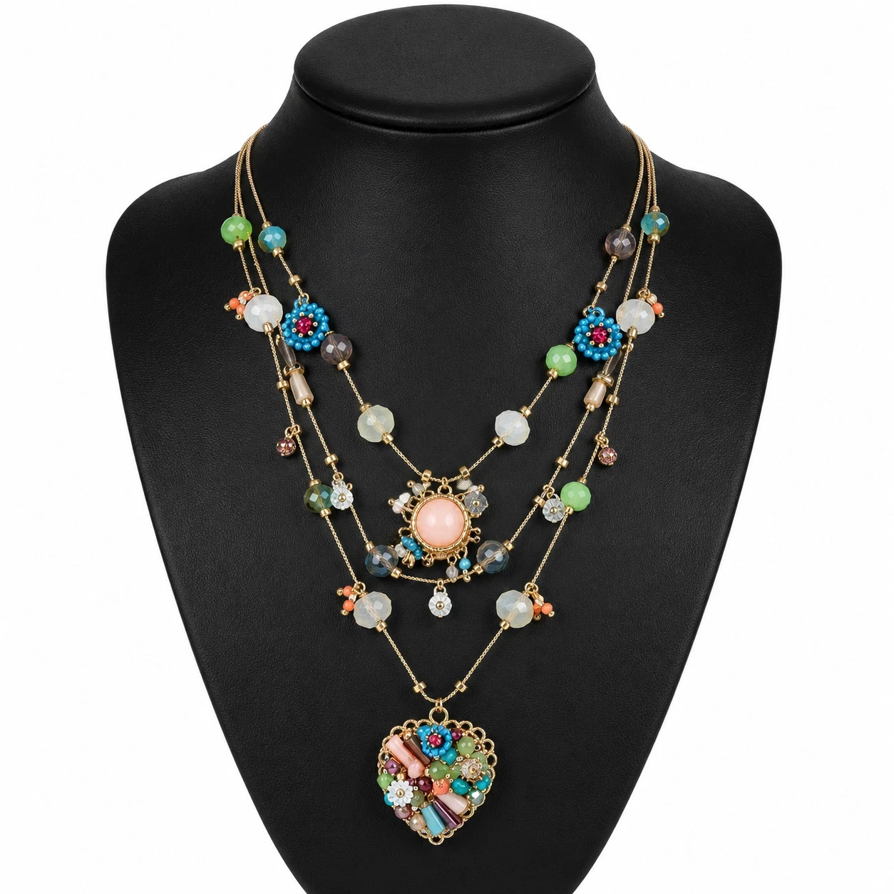 Layered Butterfly Charm Necklace Colorful Boho Pendant Women