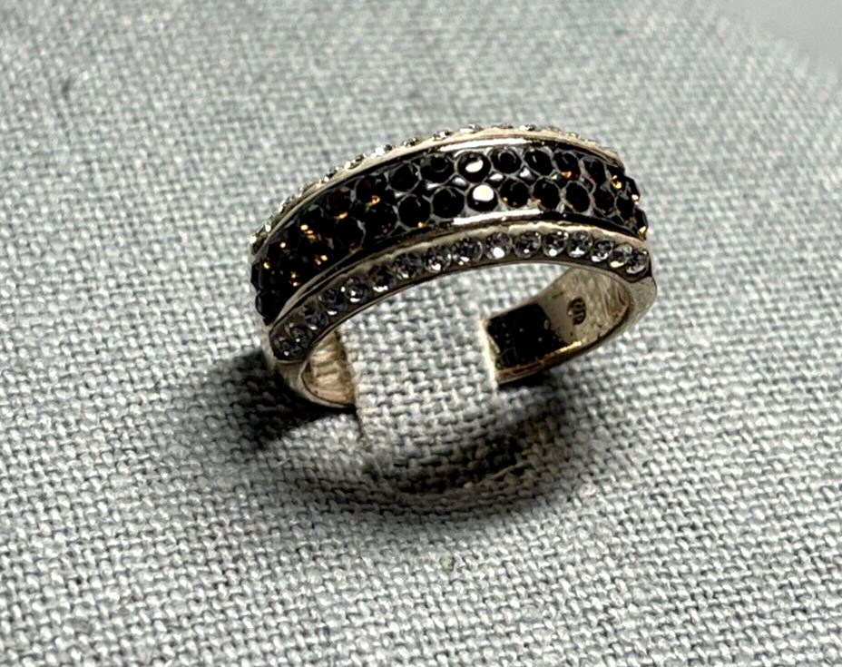 Chocolate Brown & White Simulated Diamond “S” Rose Gold Color Band Ring Sz 6.5