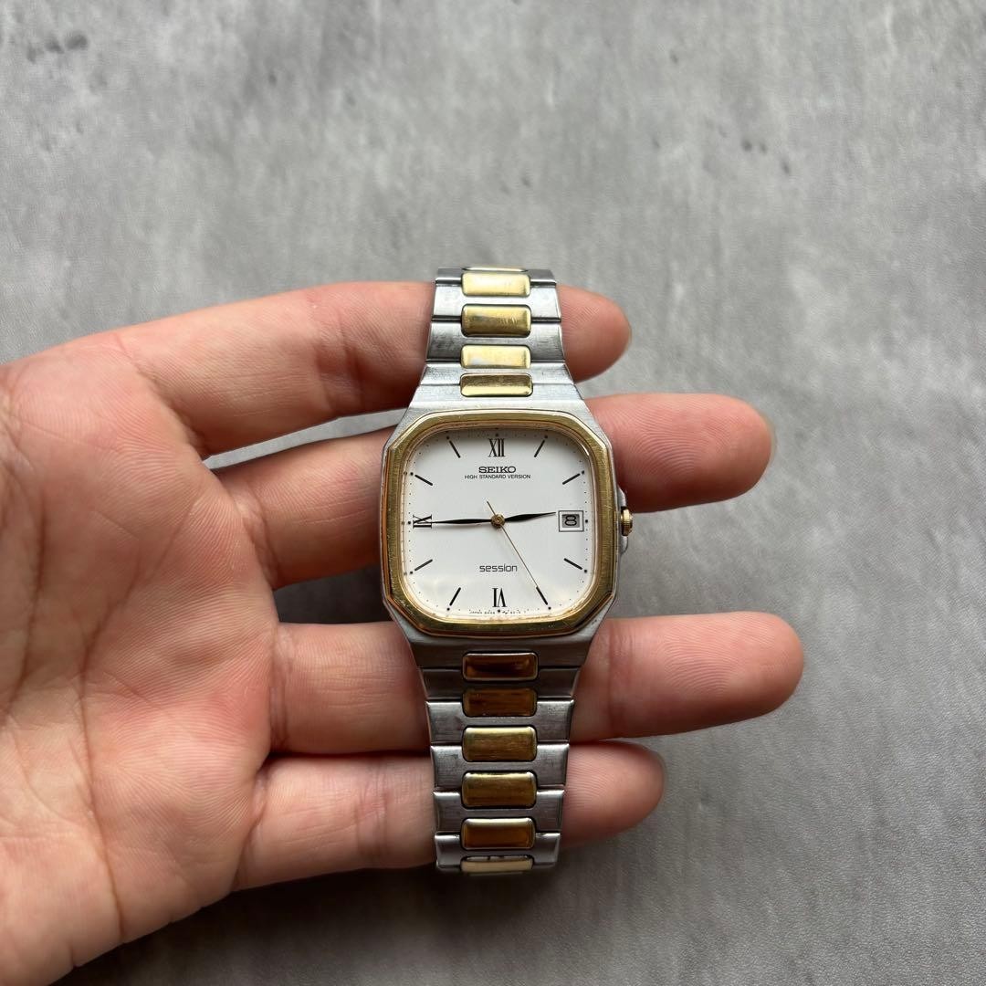 Vintage SEIKO Octagon Watch Roman Dial Silver Gold 8N45-5000 Japan