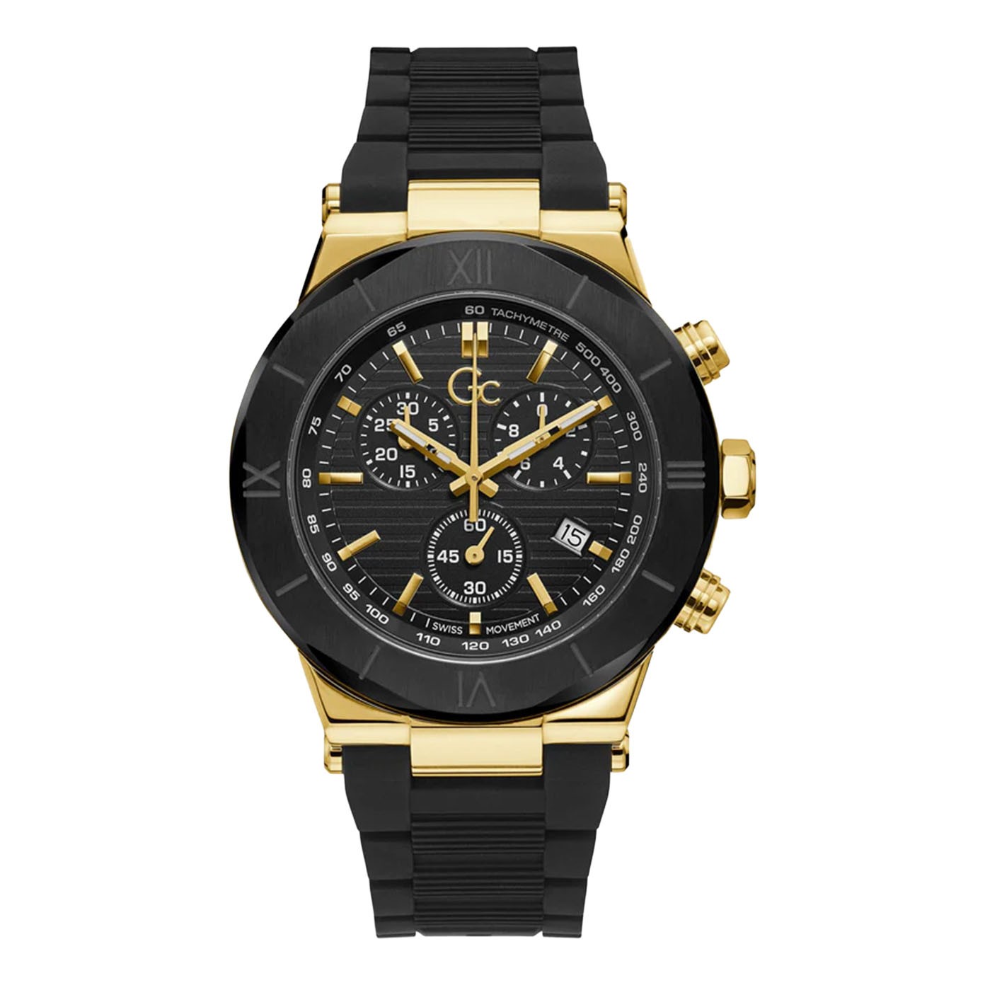 Gc Gents Force Black Silicone Strap 44mm Dress Watch Y69005G2MF
