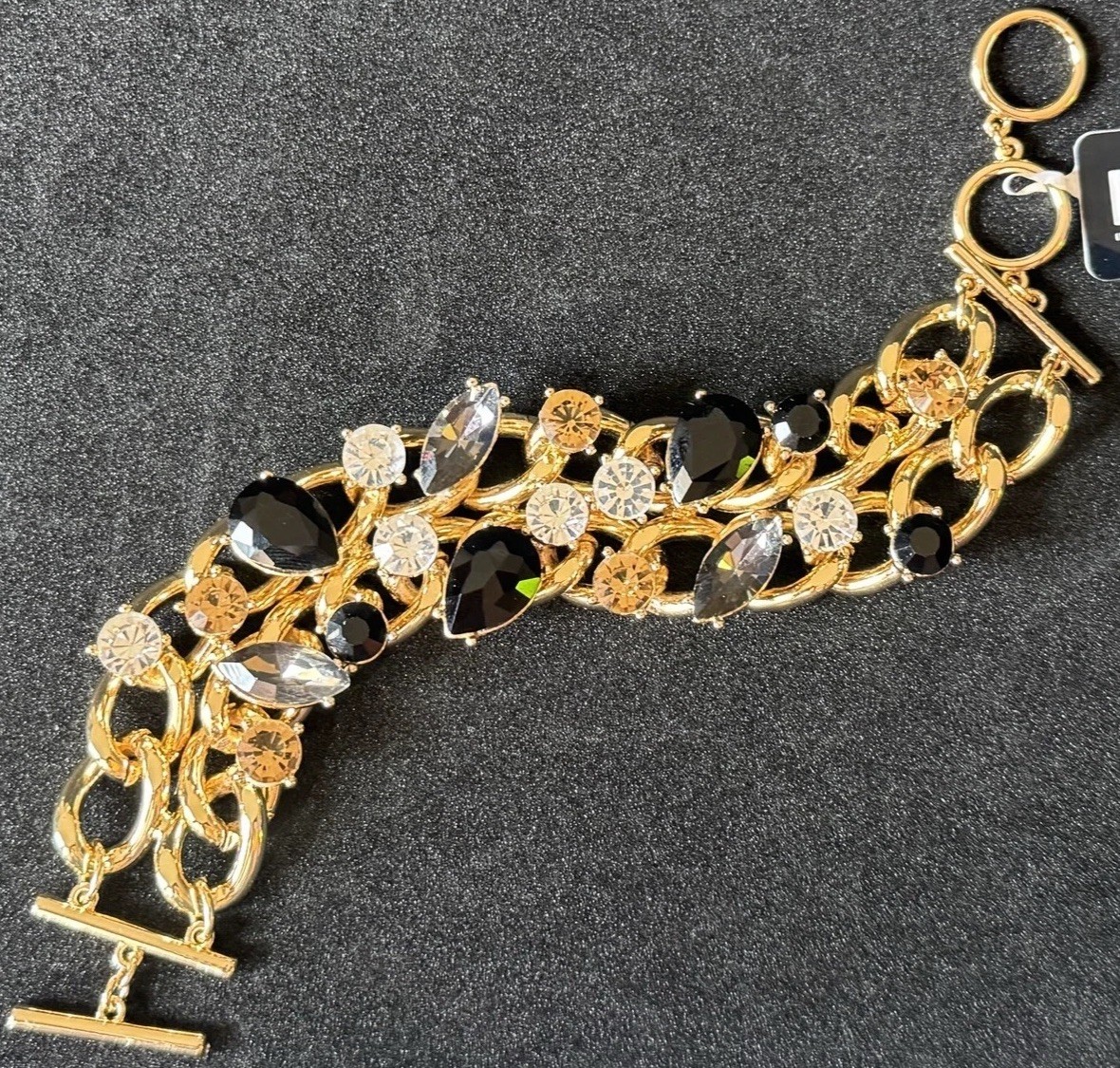 Inc Gold-Tone Chain & Mixed Stone Double-Row Flex Bracelet