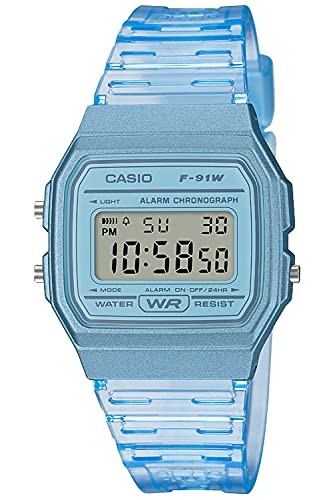 CASIO F-91WS-2JH Digital Watch Clear Blue Retro Alarm Quartz Japan New