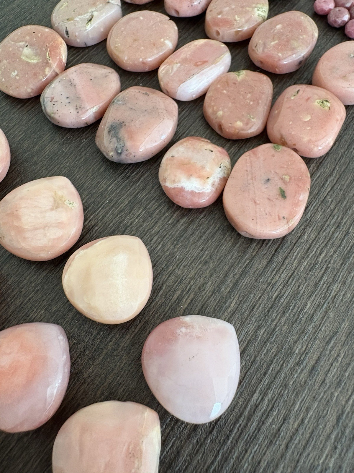 LOT of Mixed Pink Opal and Rhodonite Drops Roundelle Beads Stones Read Info