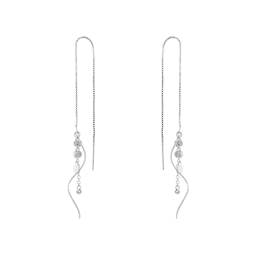 Women 925 Silver Tone Tassel Threader Disc Dangle Drop Pull Earrings Fashion I48