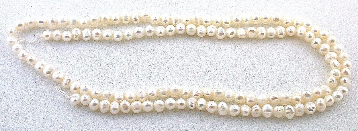 3mm To 4mm Oval Round Freeform White Freshwater Pearl 15″ Strand FWP112/9723