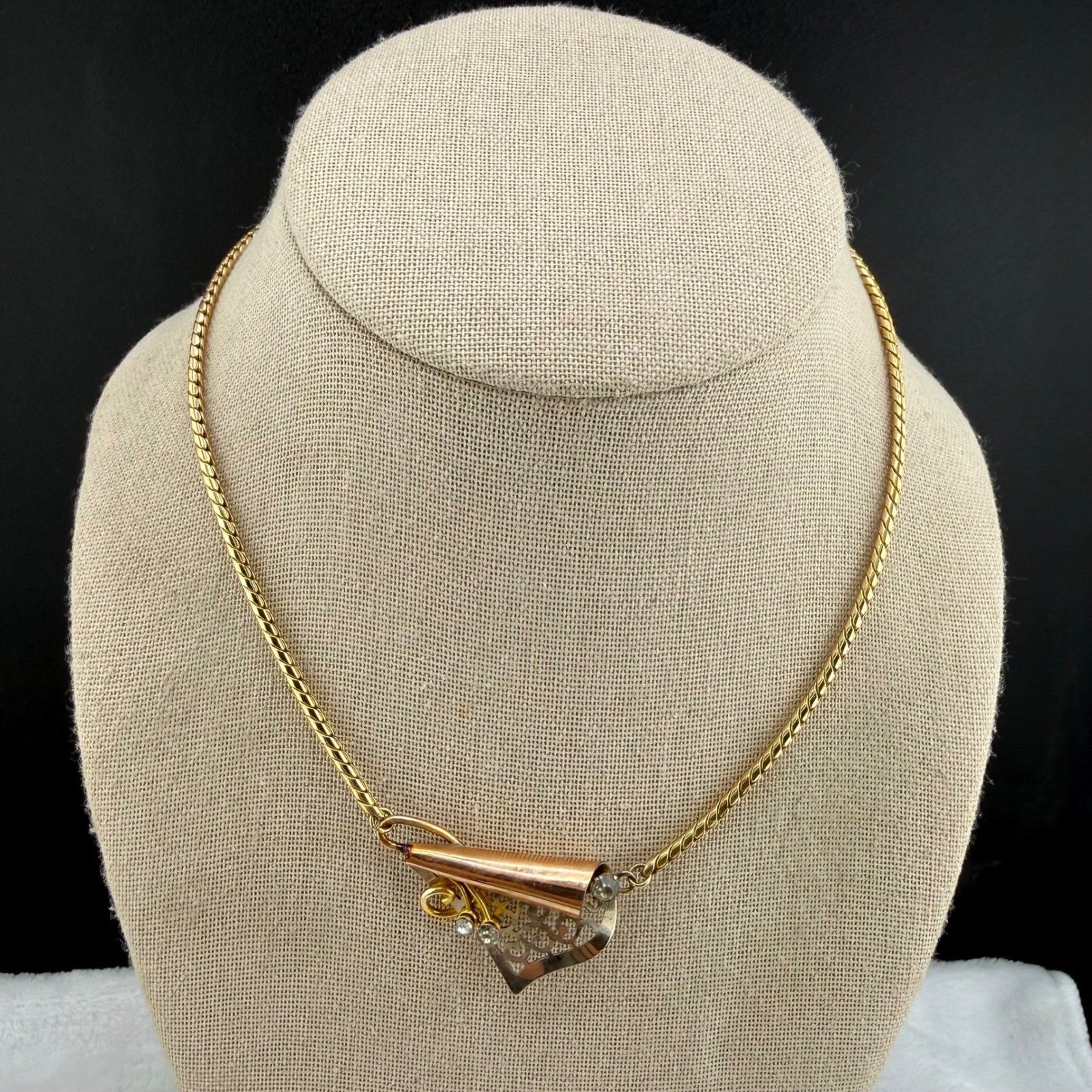 Vintage Van Dell Jewelry Set Gold 12K GF Filigree Rhinestone Womens 15in