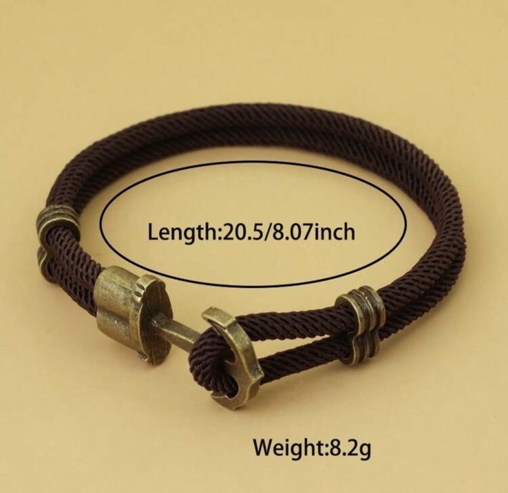 Nautical Anchor Rope Cord Bracelet Dangle Charm Hook Closure Multicolor 8.07in