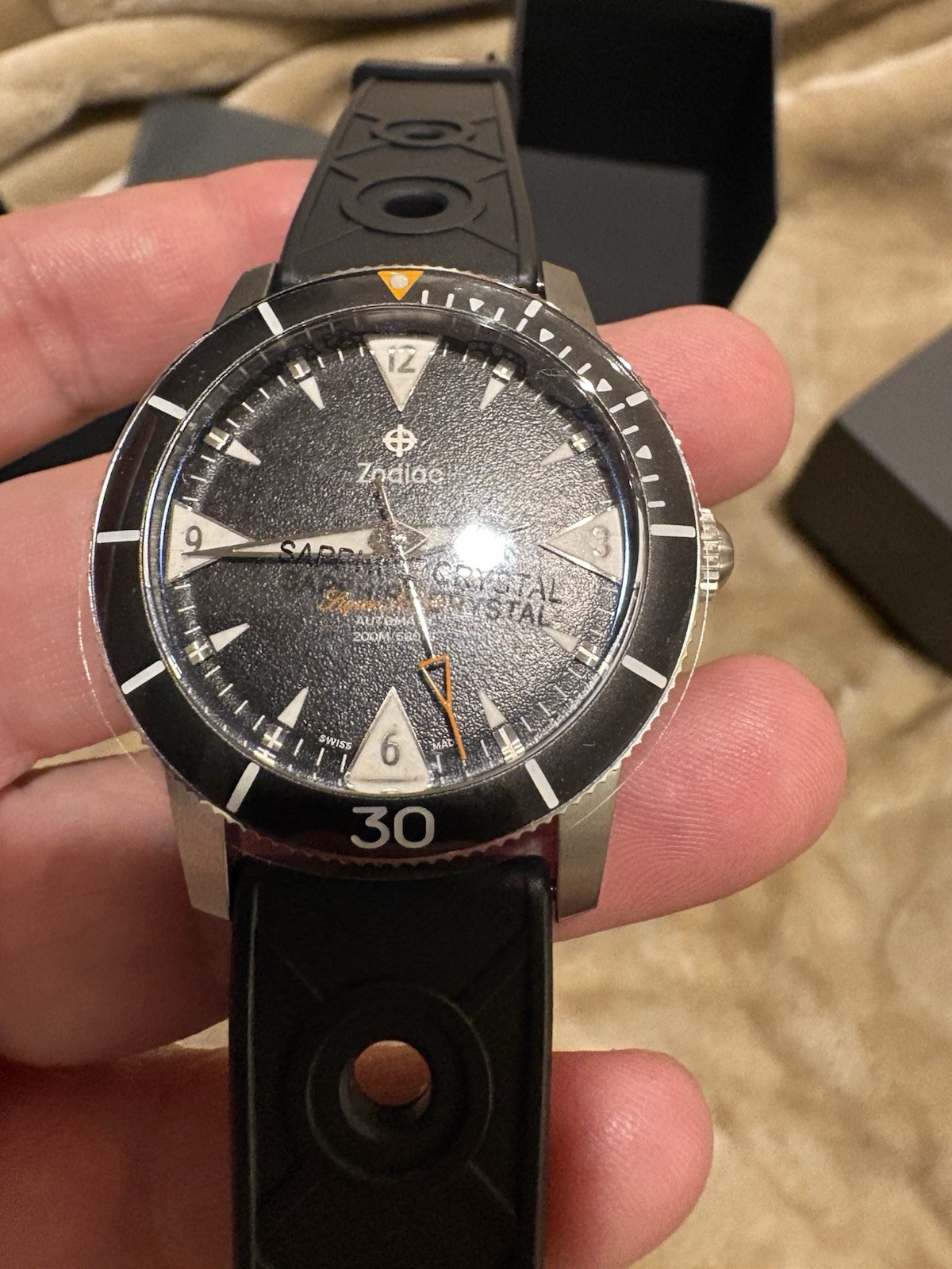 NEW Zodiac Super Sea Wolf Skin Diver Black Silver Automatic Watch ZO9214 NWT Box