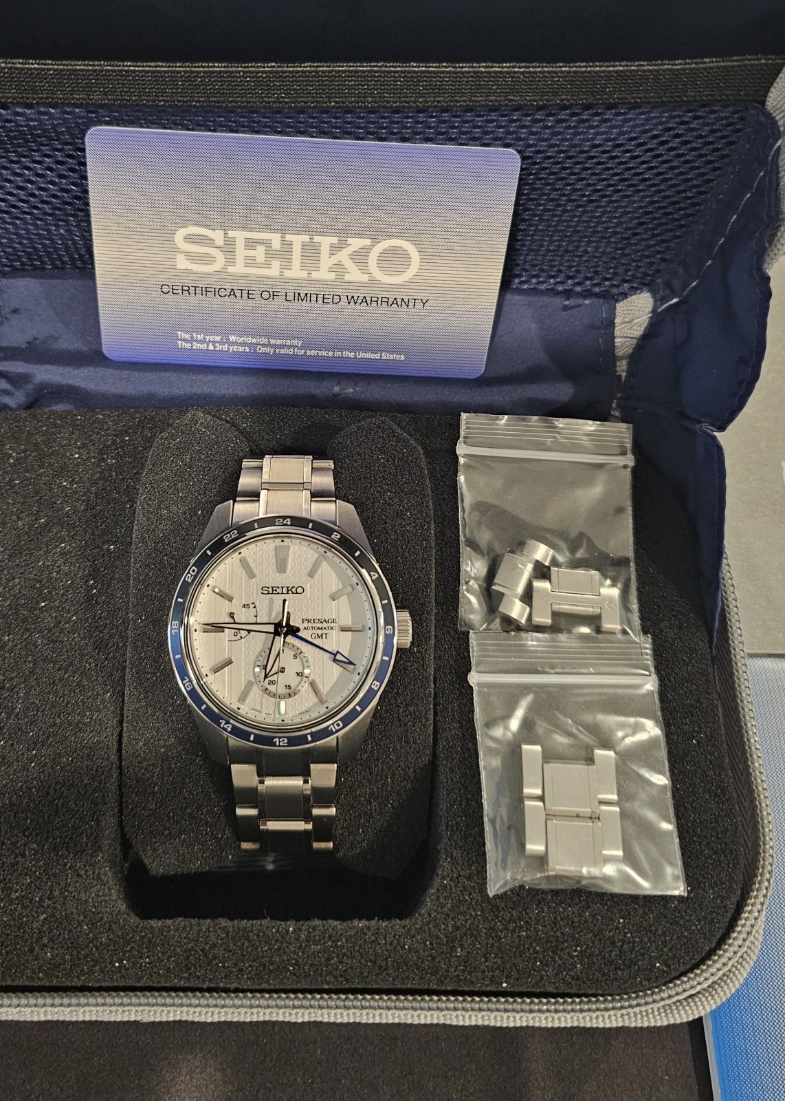 Seiko Presage GMT White Men’s Watch – SPB269 – Complete Set & Links