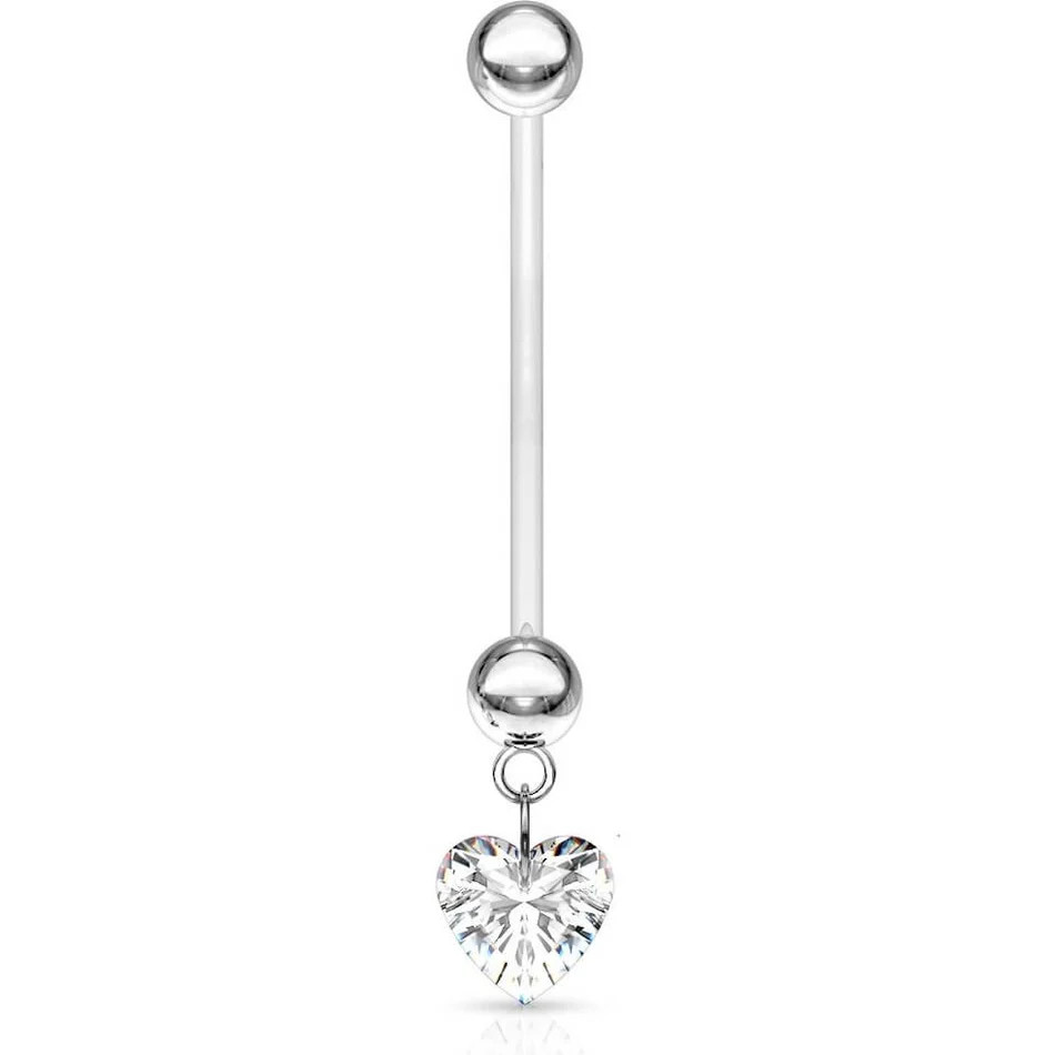 Pregnancy Clear Heart Navel Ring – 14G BioFlex 1” Bar