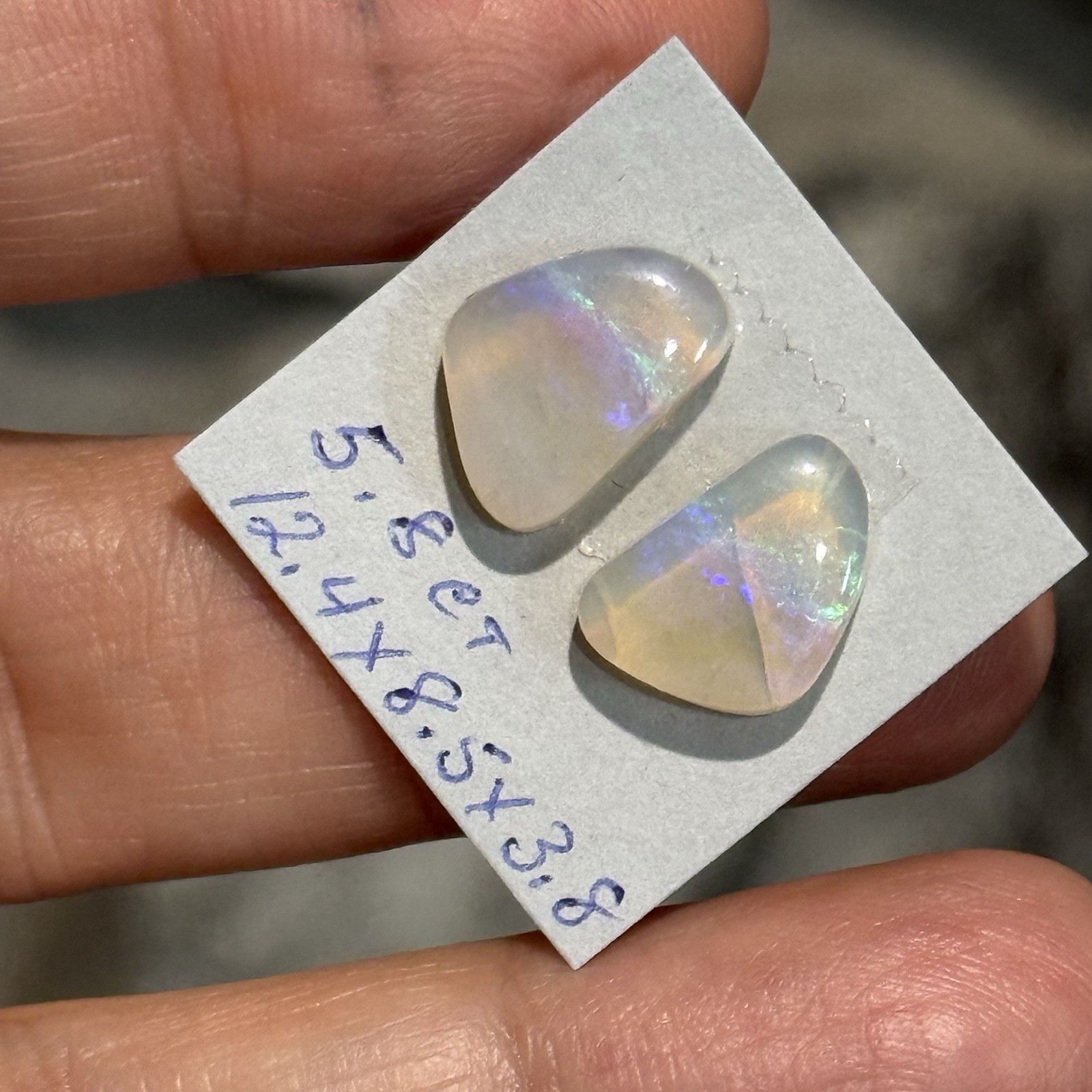 5.8ct 12.4×8.5×3.8mm Pair Clear Crystal Pipe Australian Opal Cabochon Gems