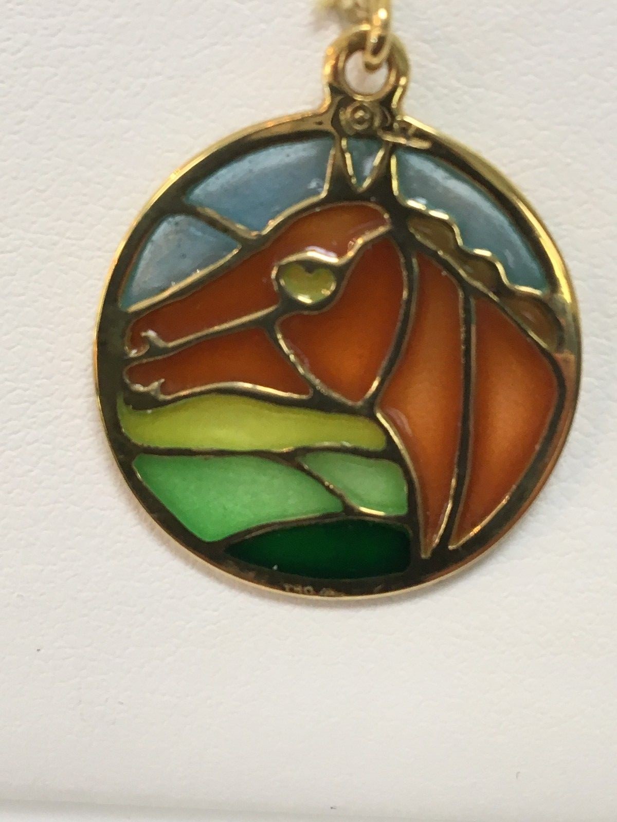 18k Yellow Gold Plique-A-Jour Enamel Pendant Horse Head
